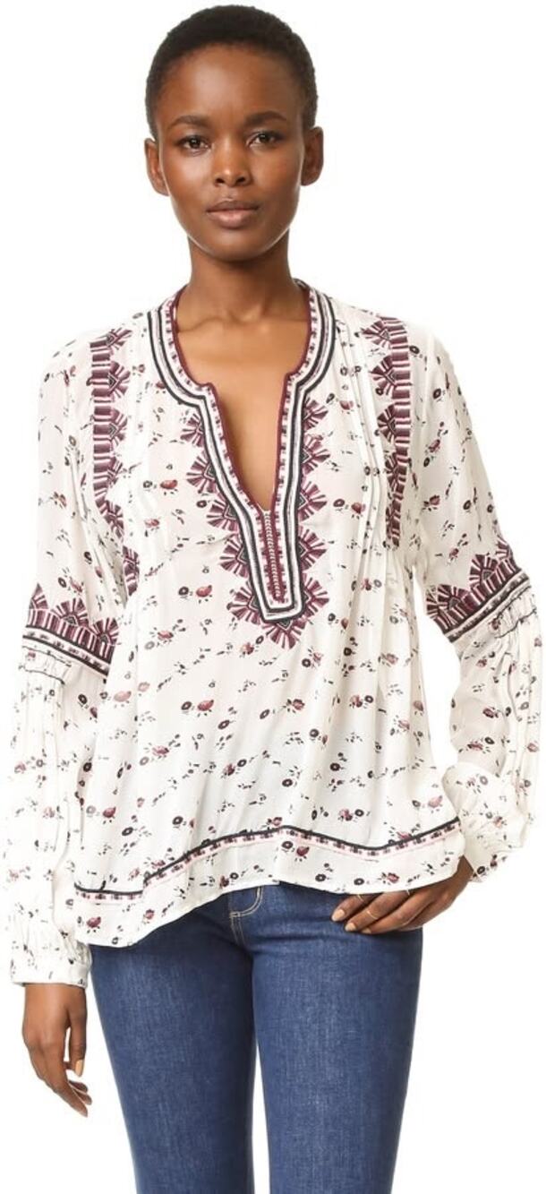 Ulla Johnson White Red Floral Embroidered Popover Long Sleeve Jamila Blouse Silk